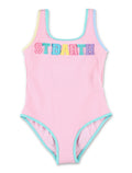 Mc2 Saint Barth Cara String One-Piece With Logo For Girls Pink Polyamide Swimwear