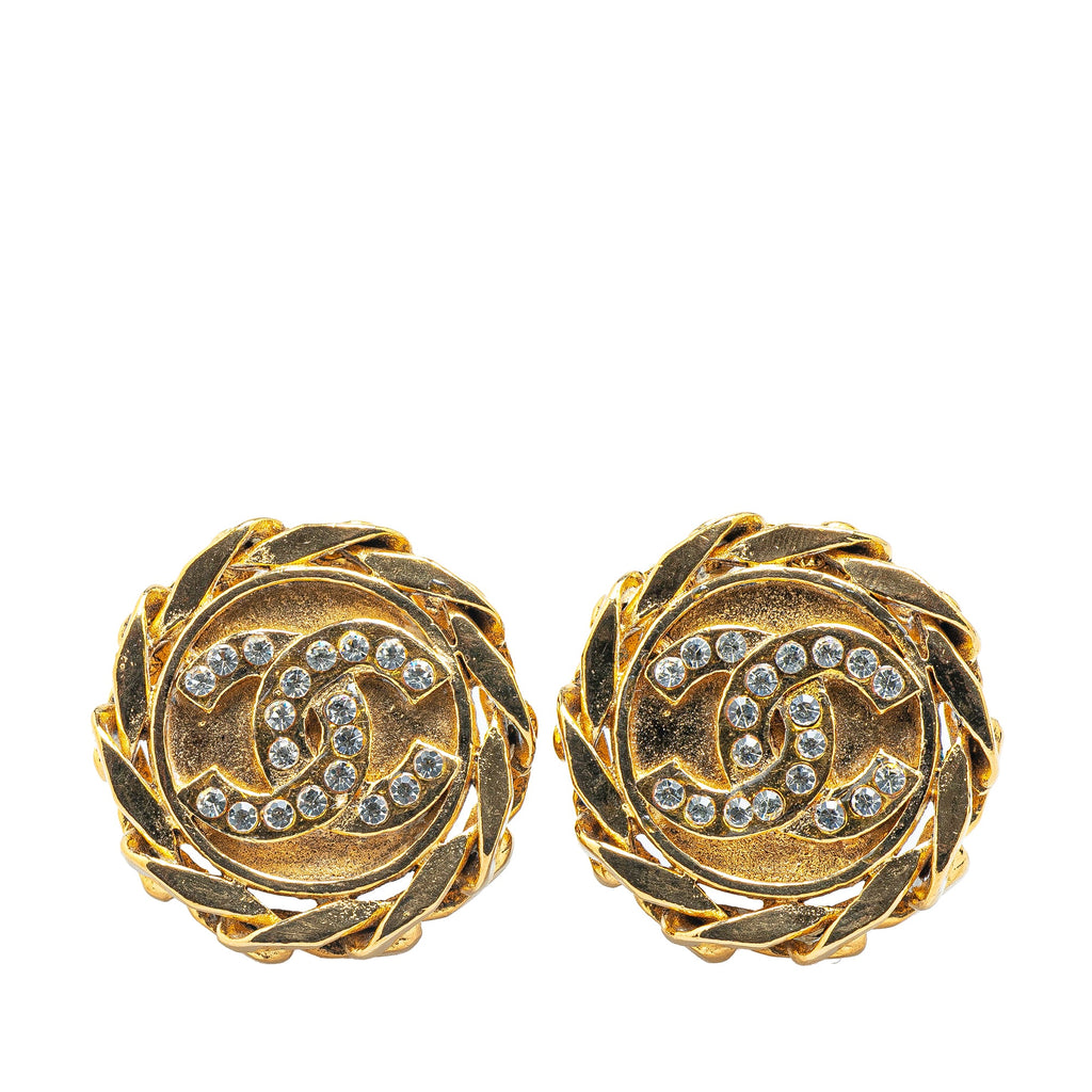 Gold Plated CC Rhinestones Clip on Earrings