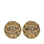 Gold Plated CC Rhinestones Clip on Earrings