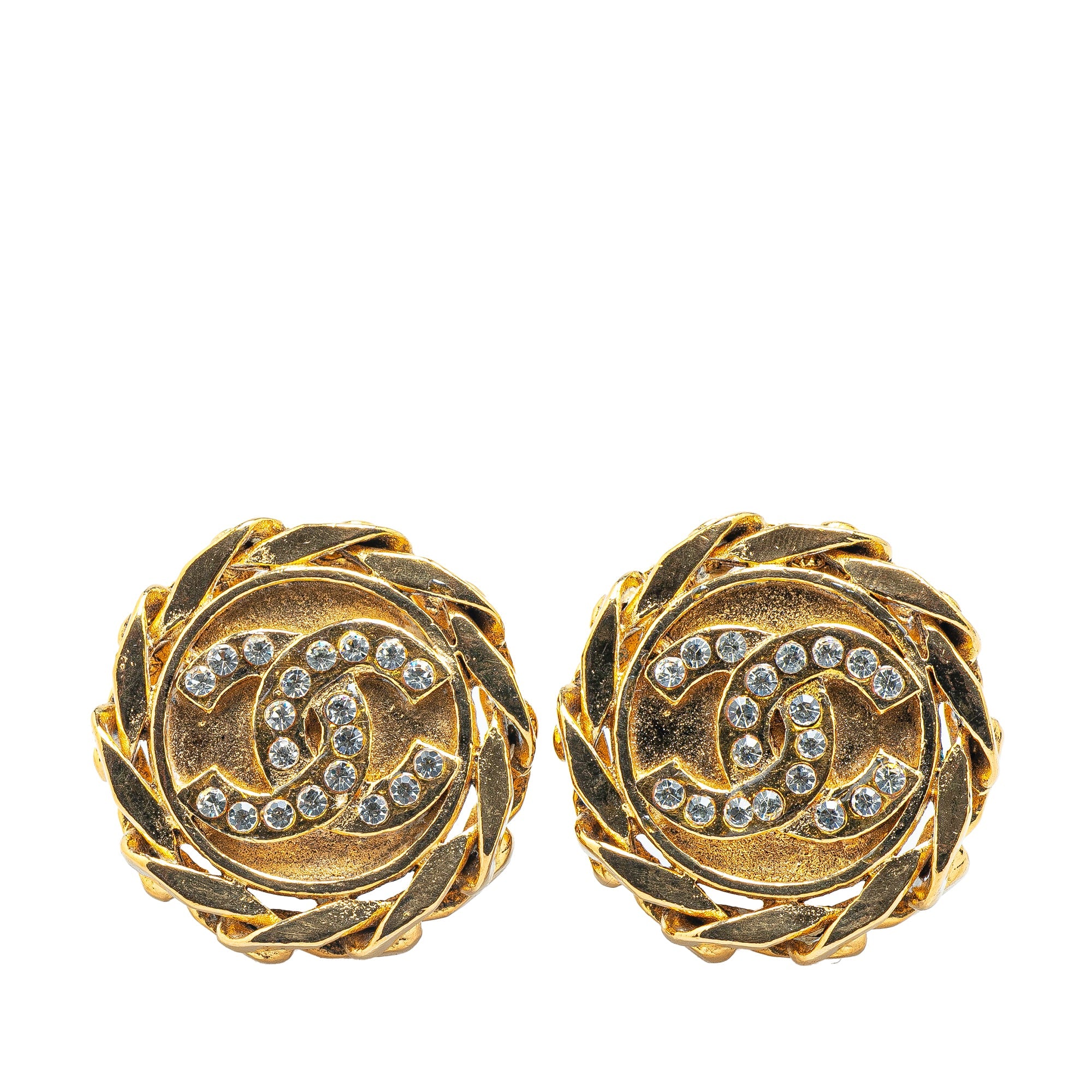 Gold Plated CC Rhinestones Clip on Earrings