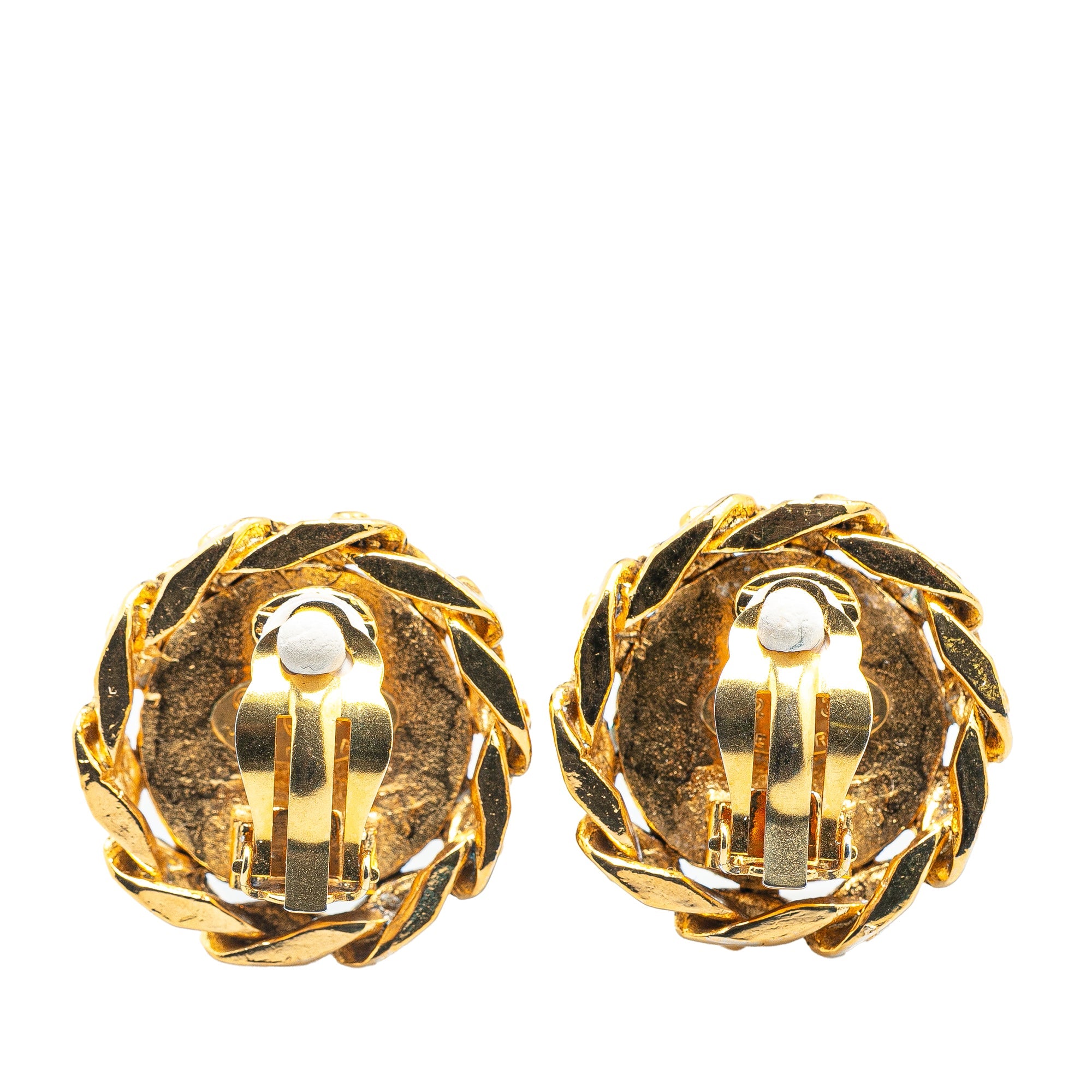Gold Plated CC Rhinestones Clip on Earrings