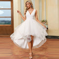 Bridal Wedding Dress Ivory Sleeveless Asymmetrical V-Neck A-line Tulle