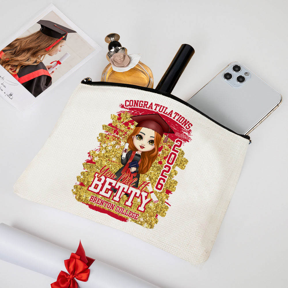 Bolsa de Maquillaje Personalizada con el Nombre del Año y el Nombre de la Escuela Regalo de Felicitación de Graduación para Graduados