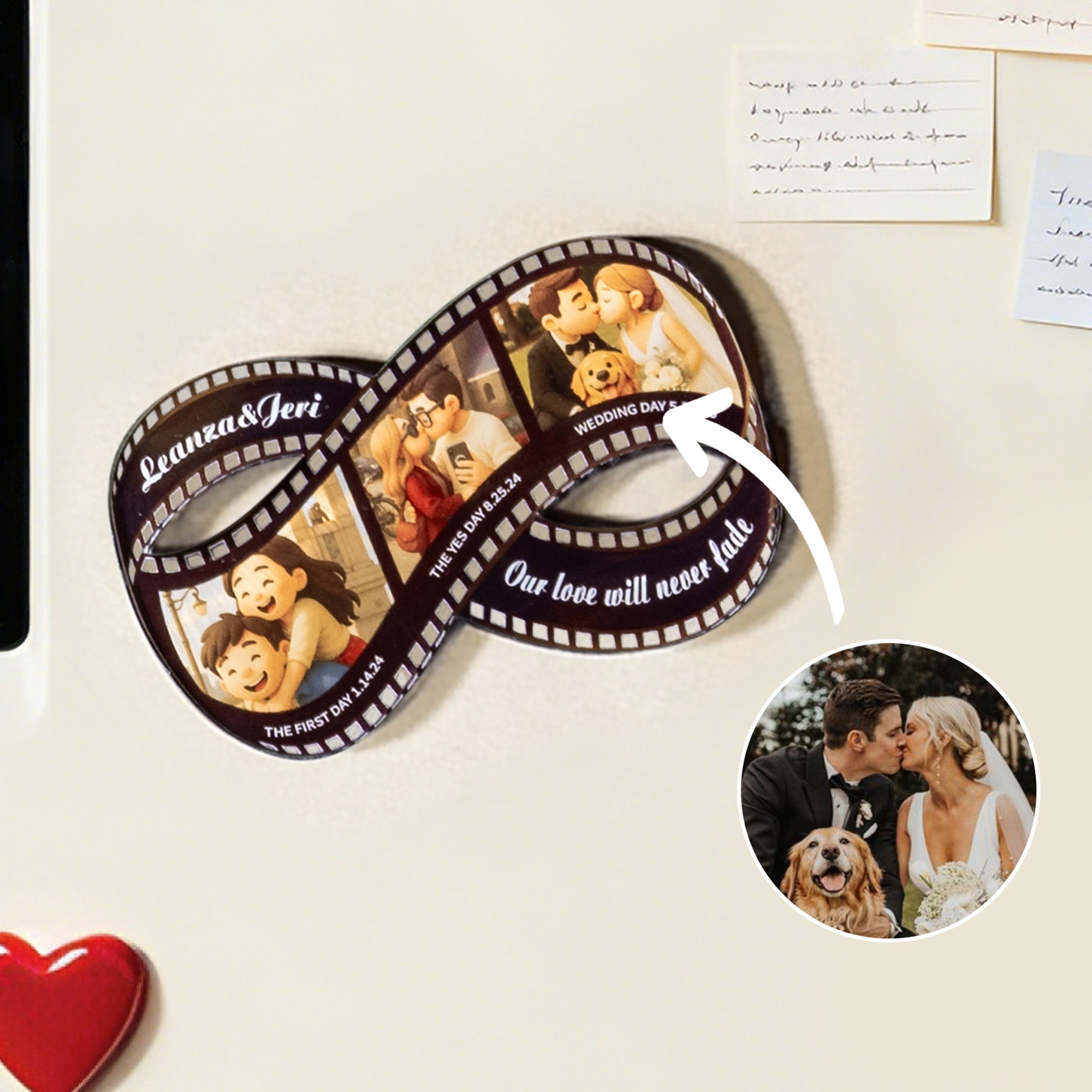 Imán de nevera personalizado con nombre Fotos de película Regalo de San Valentín para parejas