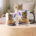 Taza de cerámica personalizada con nombre y posavasos Gato mágico 11 oz 15 oz Regalo de cumpleaños Aniversario para los amantes de los gatos Ratones de biblioteca