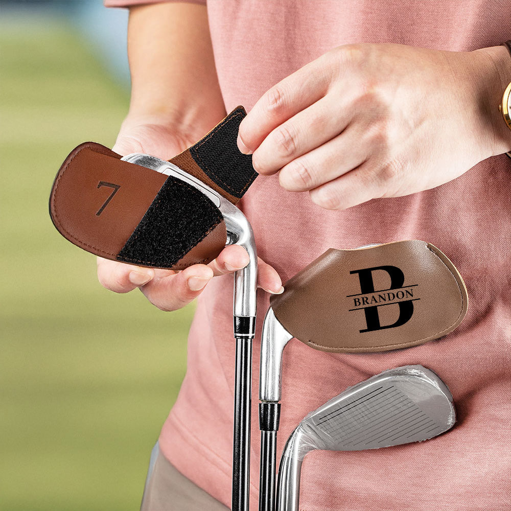 Monograma personalizado PU cuero palo de golf cabeza cubierta con gancho y bucle de herramientas de golf cumpleaños aniversario jubilación regalo para jugador de golf