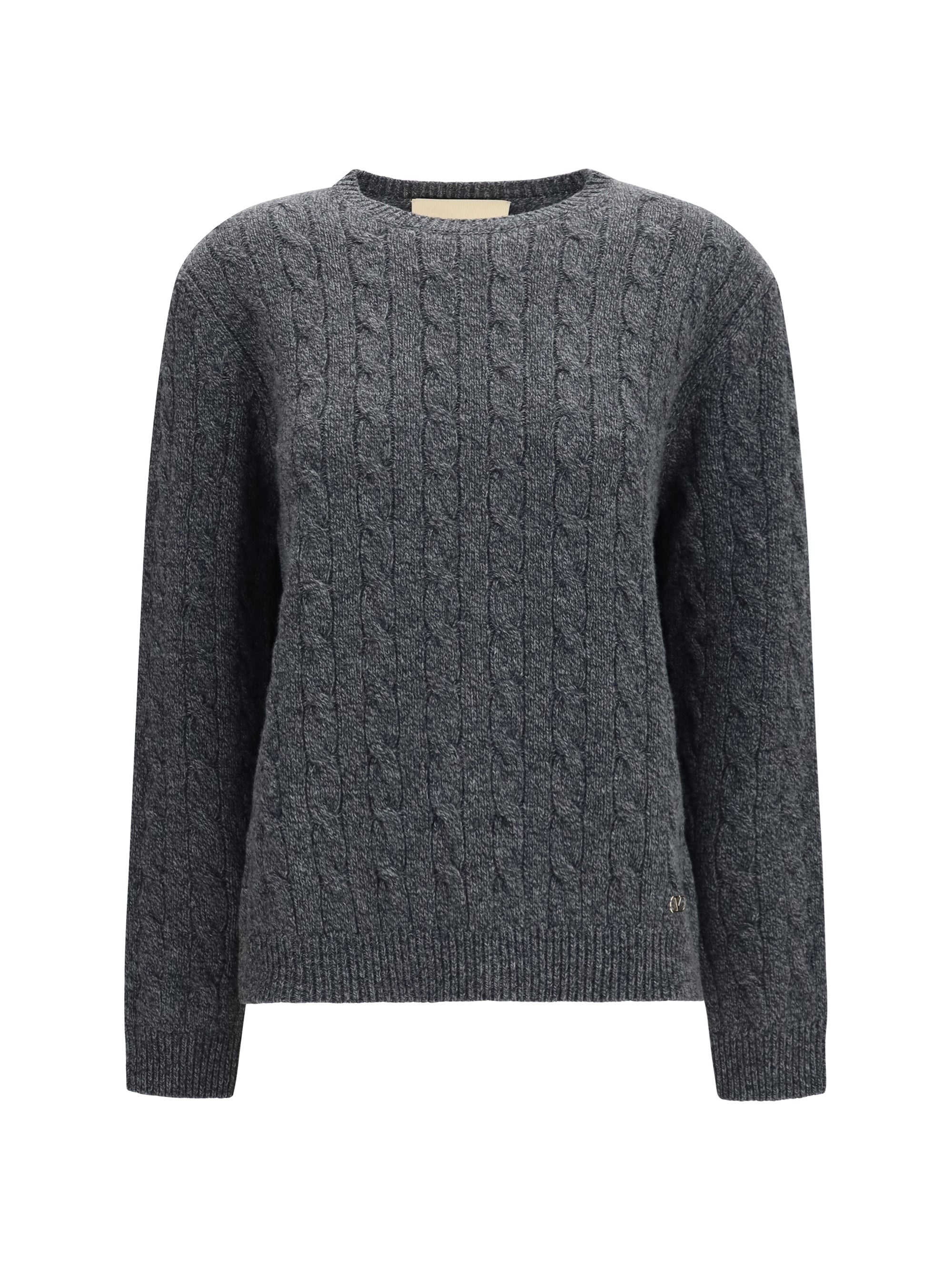 Valentino Virgin Wool Cable-Knit Sweater — Gray