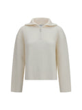 CourrèGes Ribbed Zip Merino Wool Sweater — White
