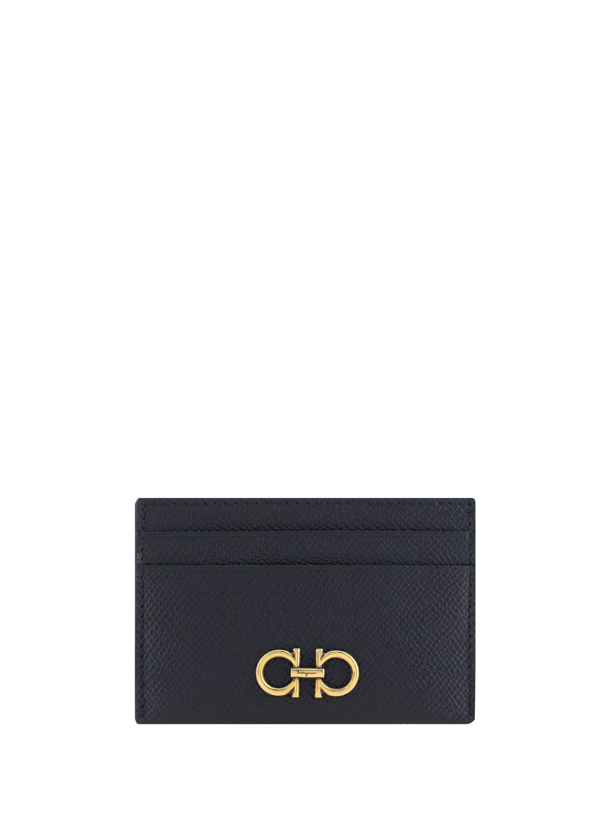 Ferragamo Gancini Embossed Calf Leather Card Case — Black
