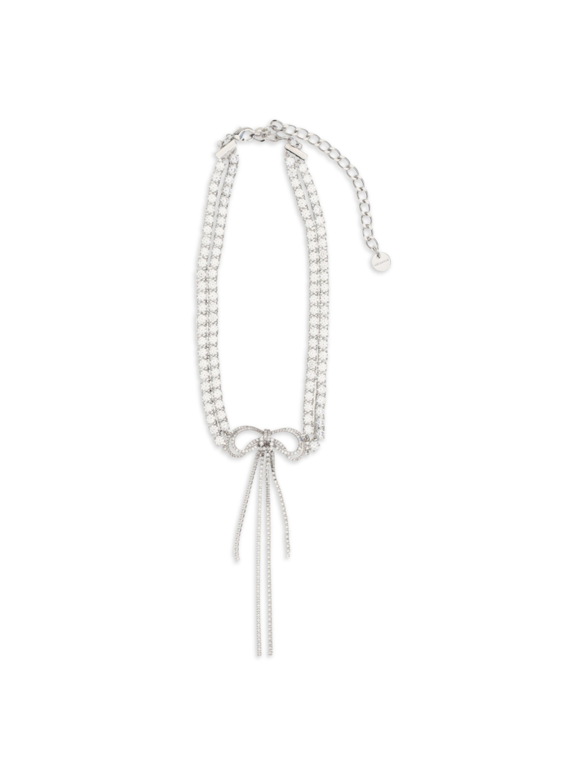 Self-Portrait Crystal Double Bow Choker Necklace — Silver