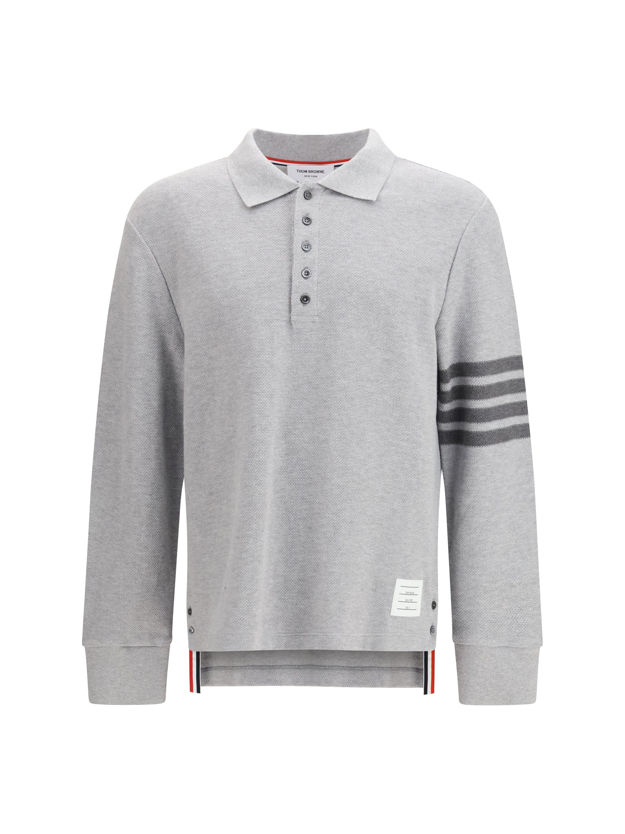 Thom Browne Textured Piqué 4-Bar Polo — Gray