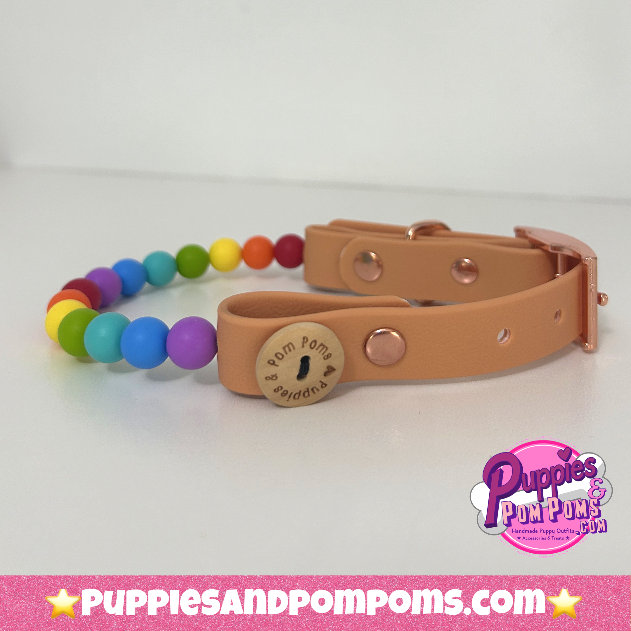 Rainbow Bead Handmade Dog Leash - Vegan Leather / Waterproof Biothane