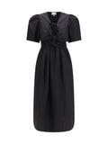 Ganni Puff-Shoulder A-Line Midi Dress — Black