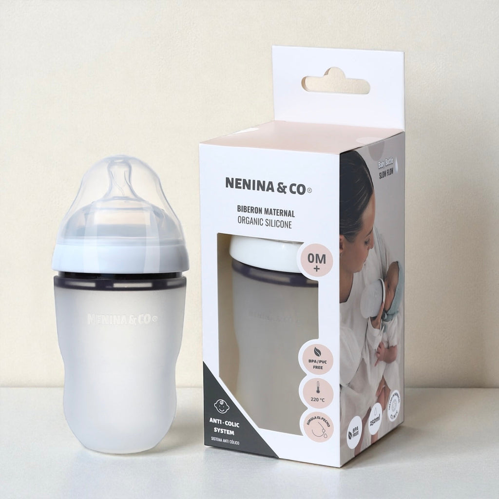 Pack Biberon Blanco flujo lento + Chupete Clásico Oliva Nenina & Co