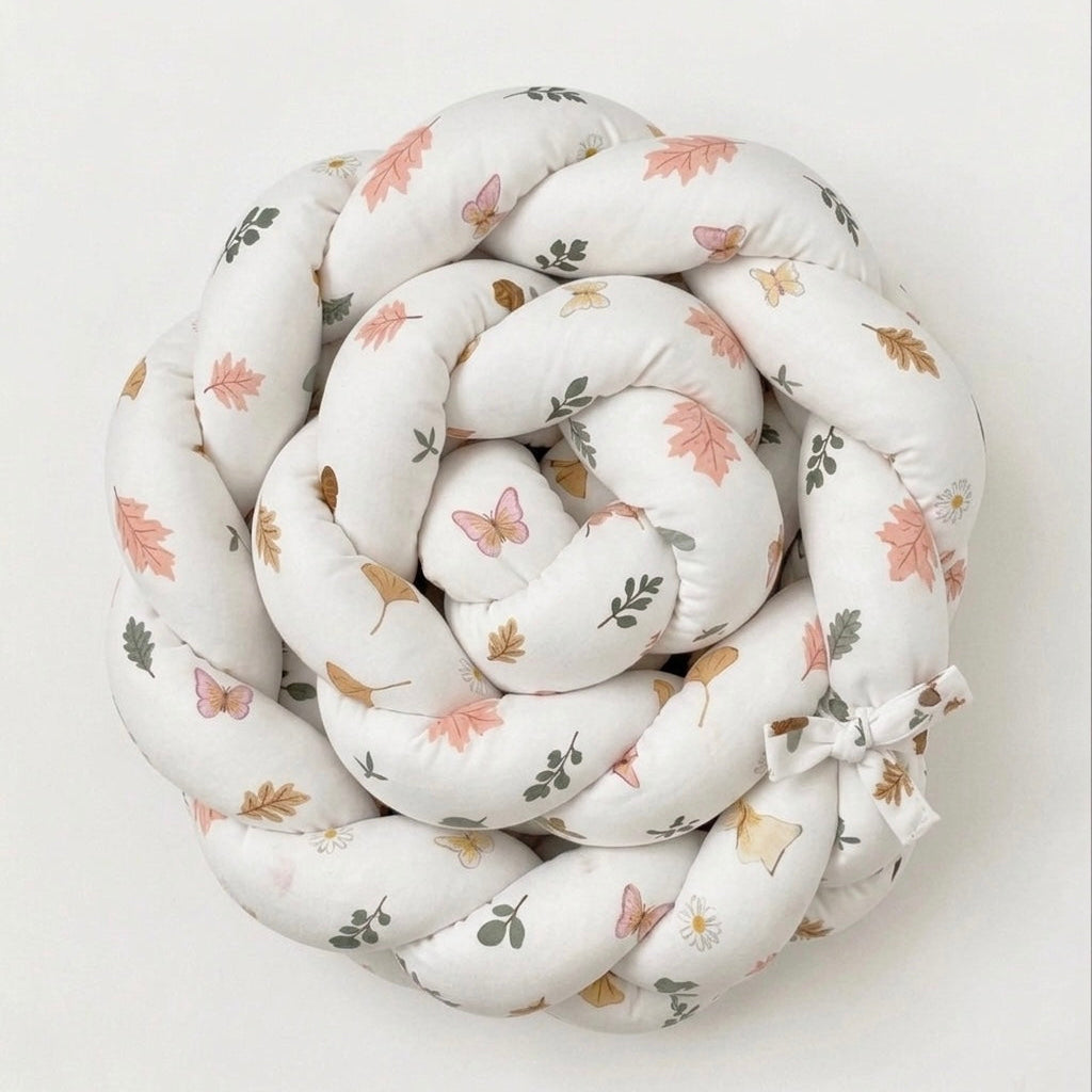 Braided Crib and Bed Bumper in Cotton Flowers | Handmade Bumper