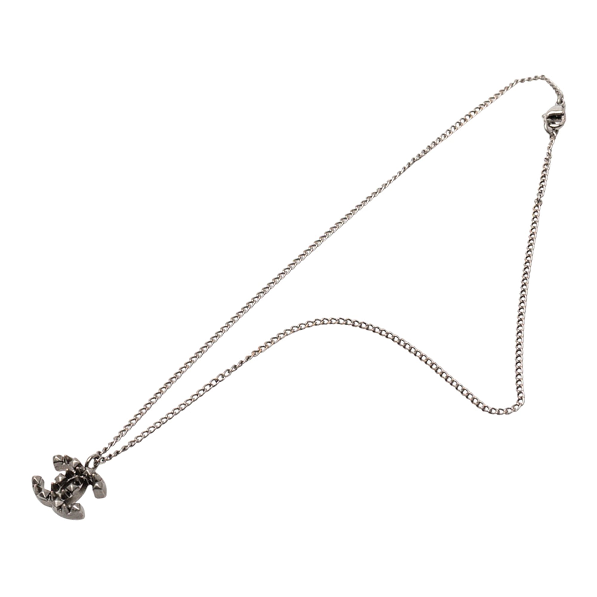 Ruthenium Plated CC Spiked Pendant Necklace