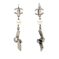 CC Brass Plated Faux Pearl Ribbon Knot Dangle Earrings