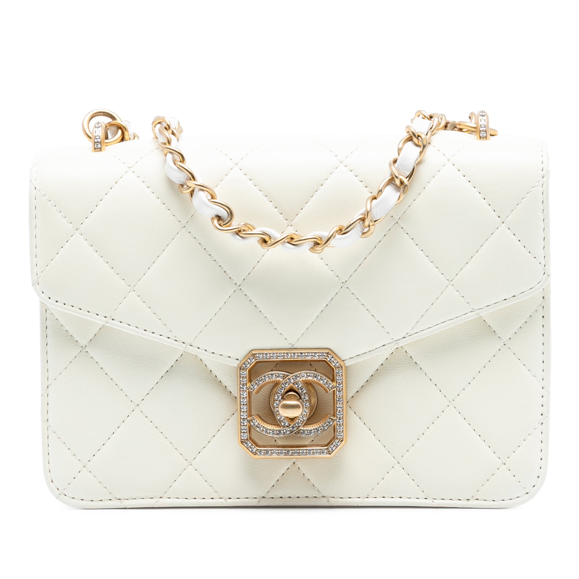 Quilted Lambskin Crystal Geometric CC Frame Flap