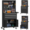 Rolling Tool Cabinet with Pegboard & Lock, 3 Drawers, Adjustable Shelf, Black
