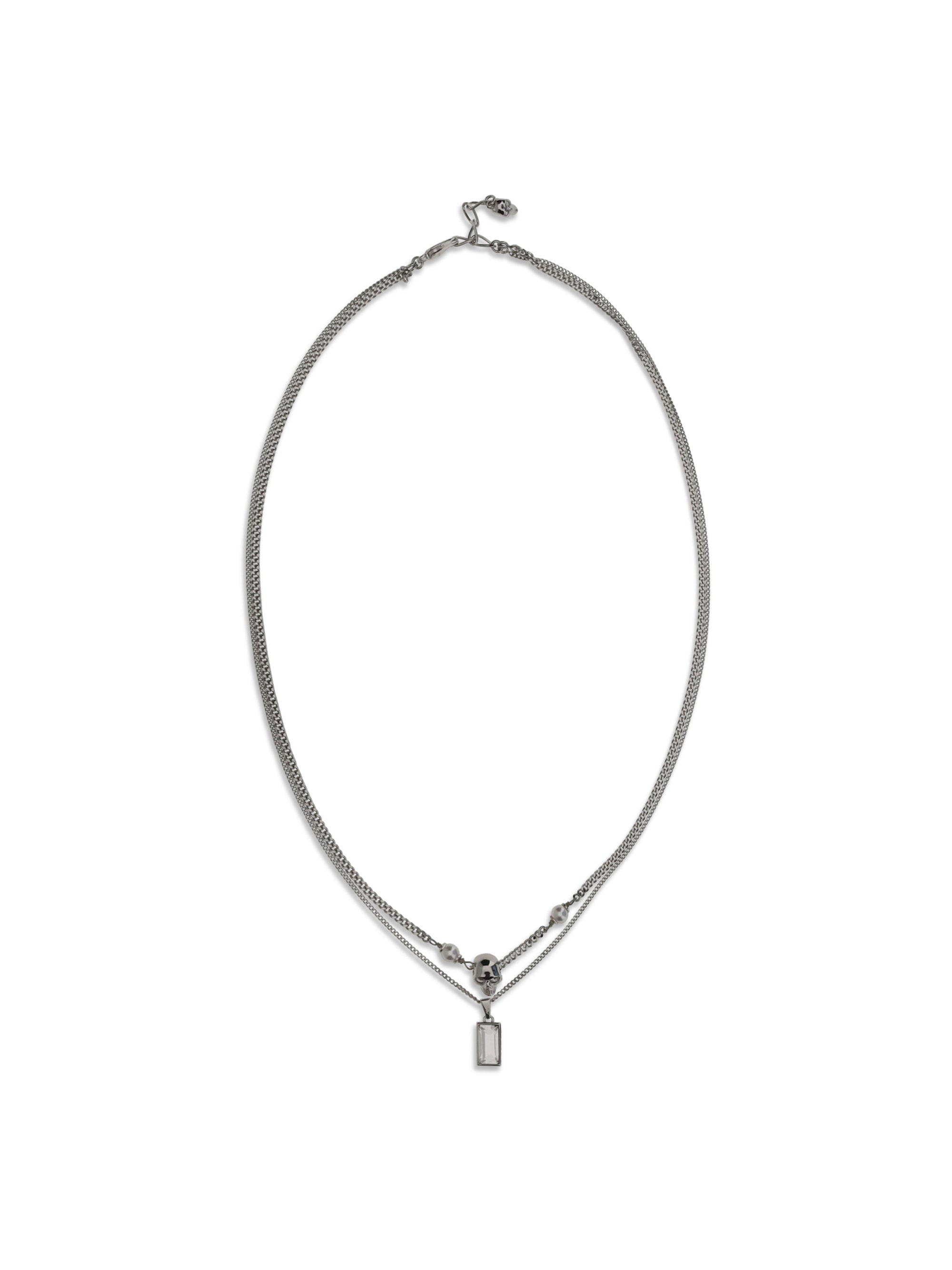 Alexander McQueen Skull Pendant with Rhinestones Necklace — Silver