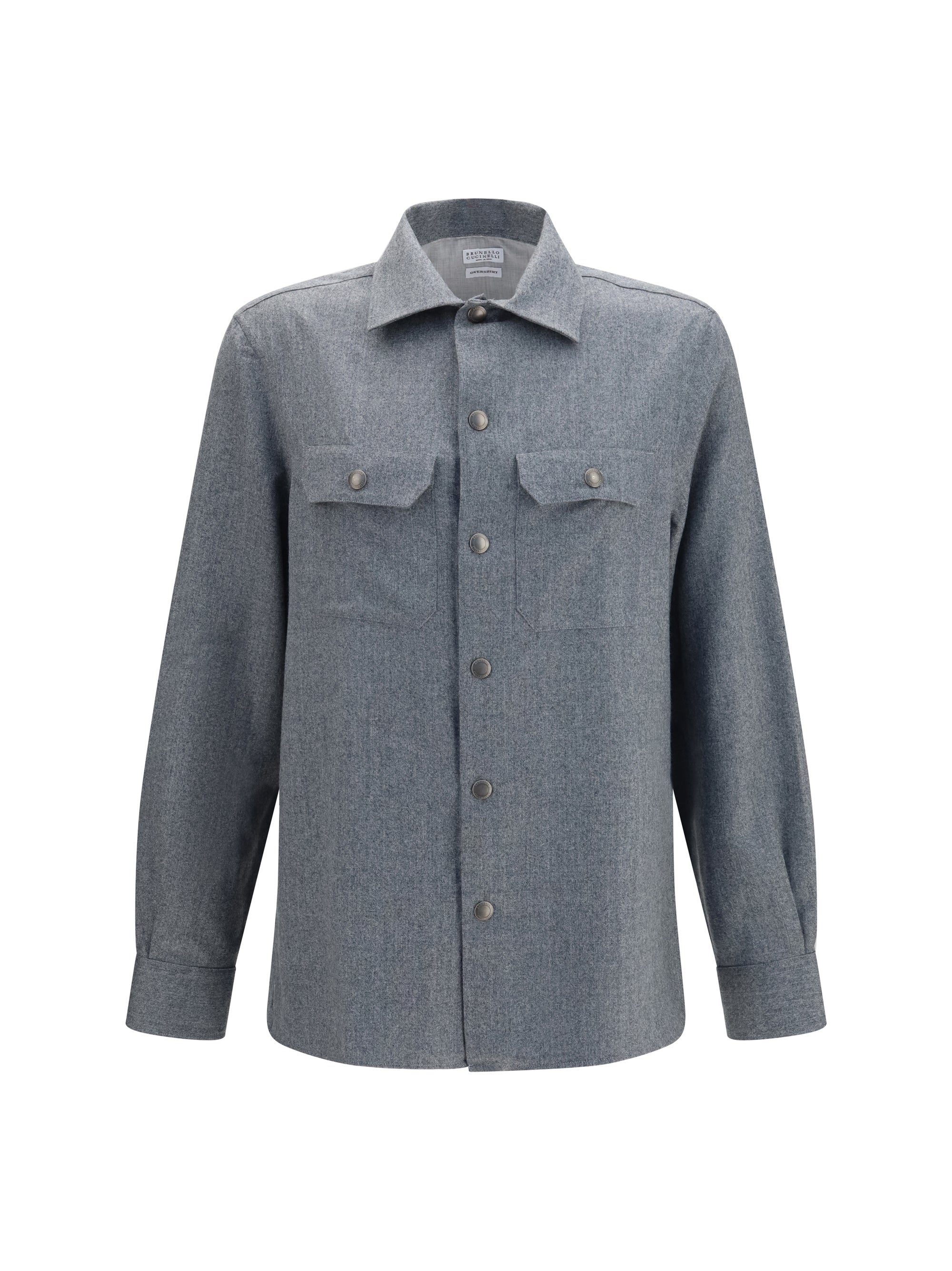 Brunello Cucinelli Virgin Wool Fleece Shirt — Gray