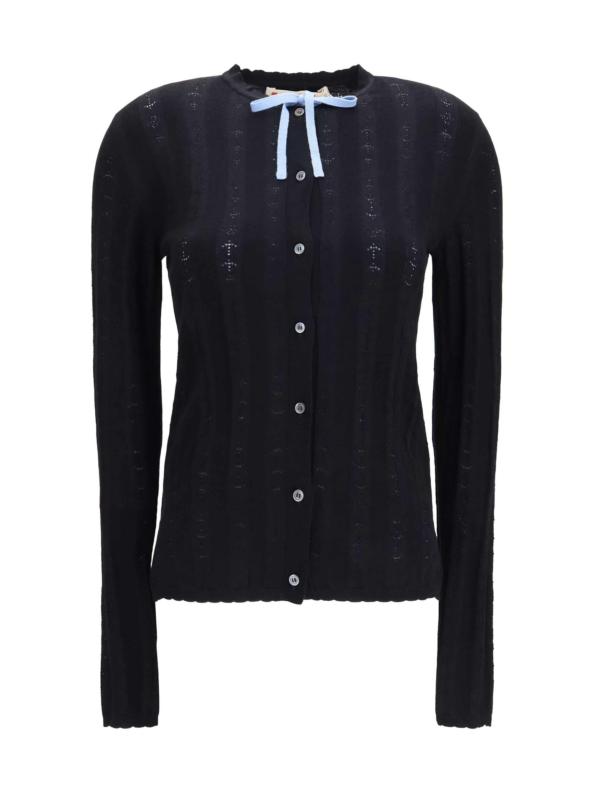 Marni Wool and Silk with Bow Cardigan — Black