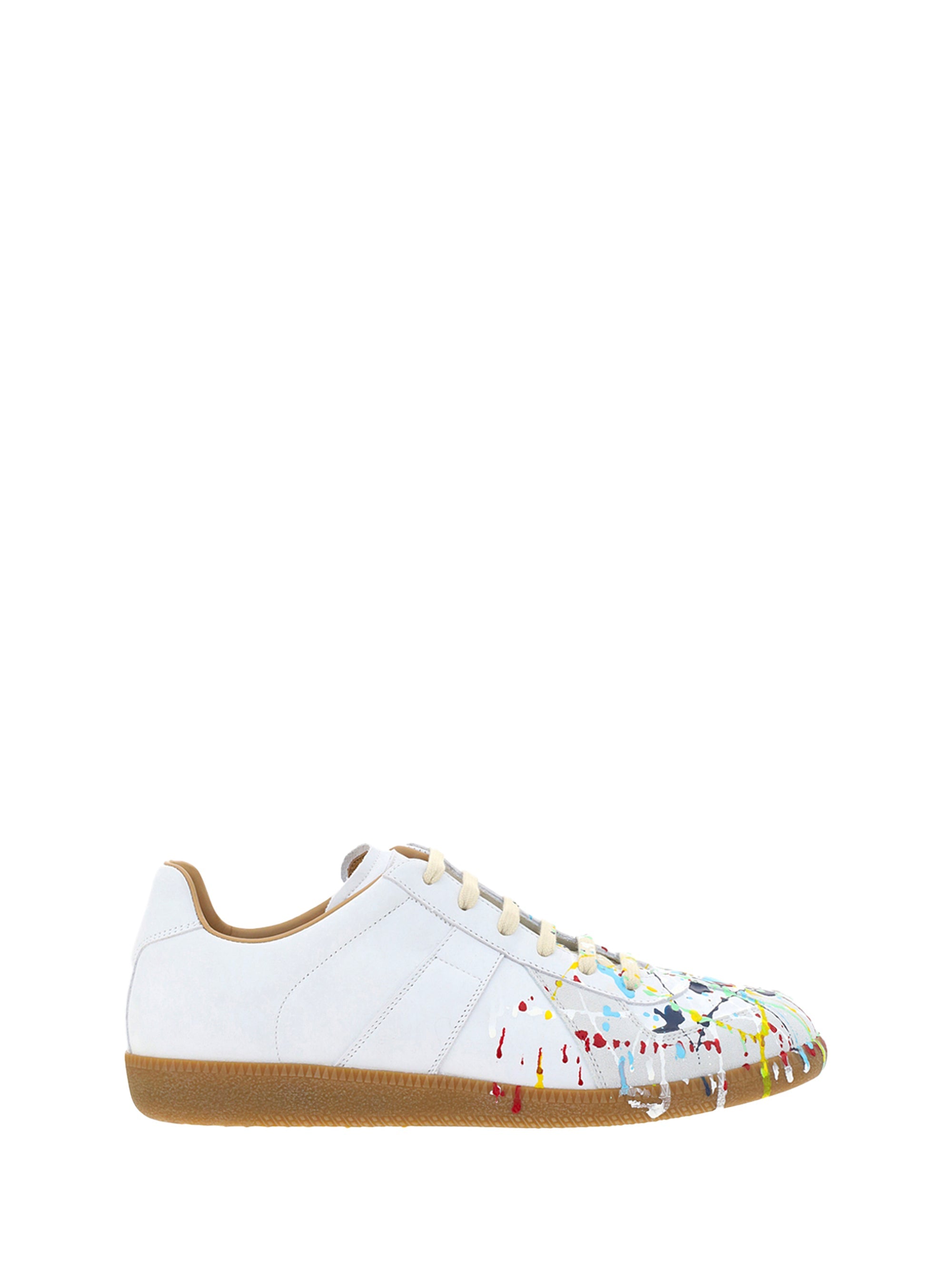 Maison Margiela Paint-Splatter Leather Sneaker — White