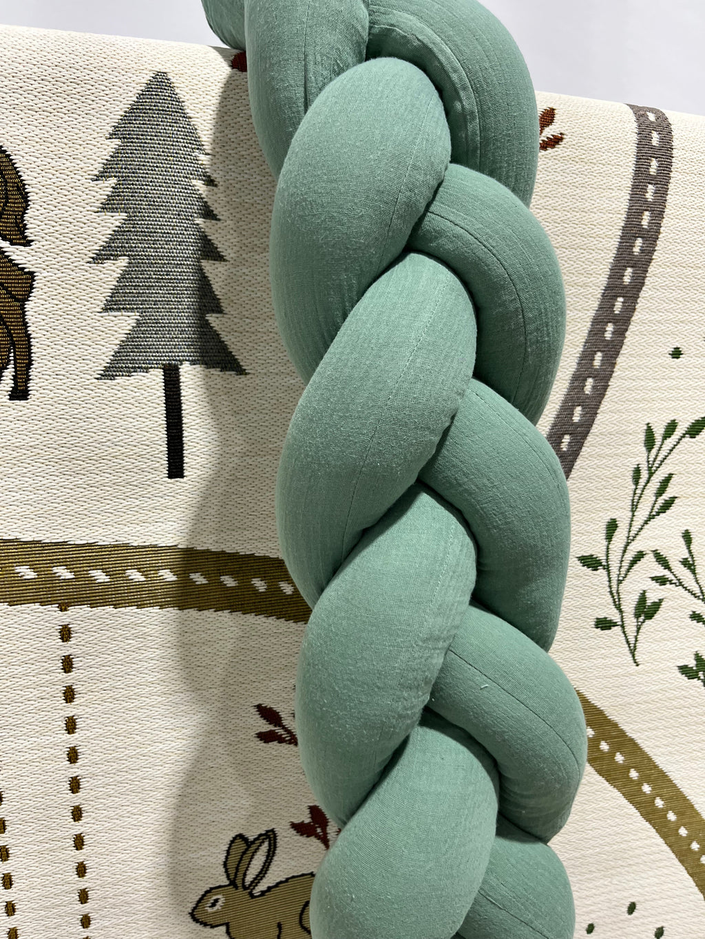 Braided Cot Bumper 210cm MOSS Muslin