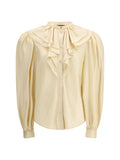 Gucci Silk Twill with Ruffled Collar Shirt — Beige