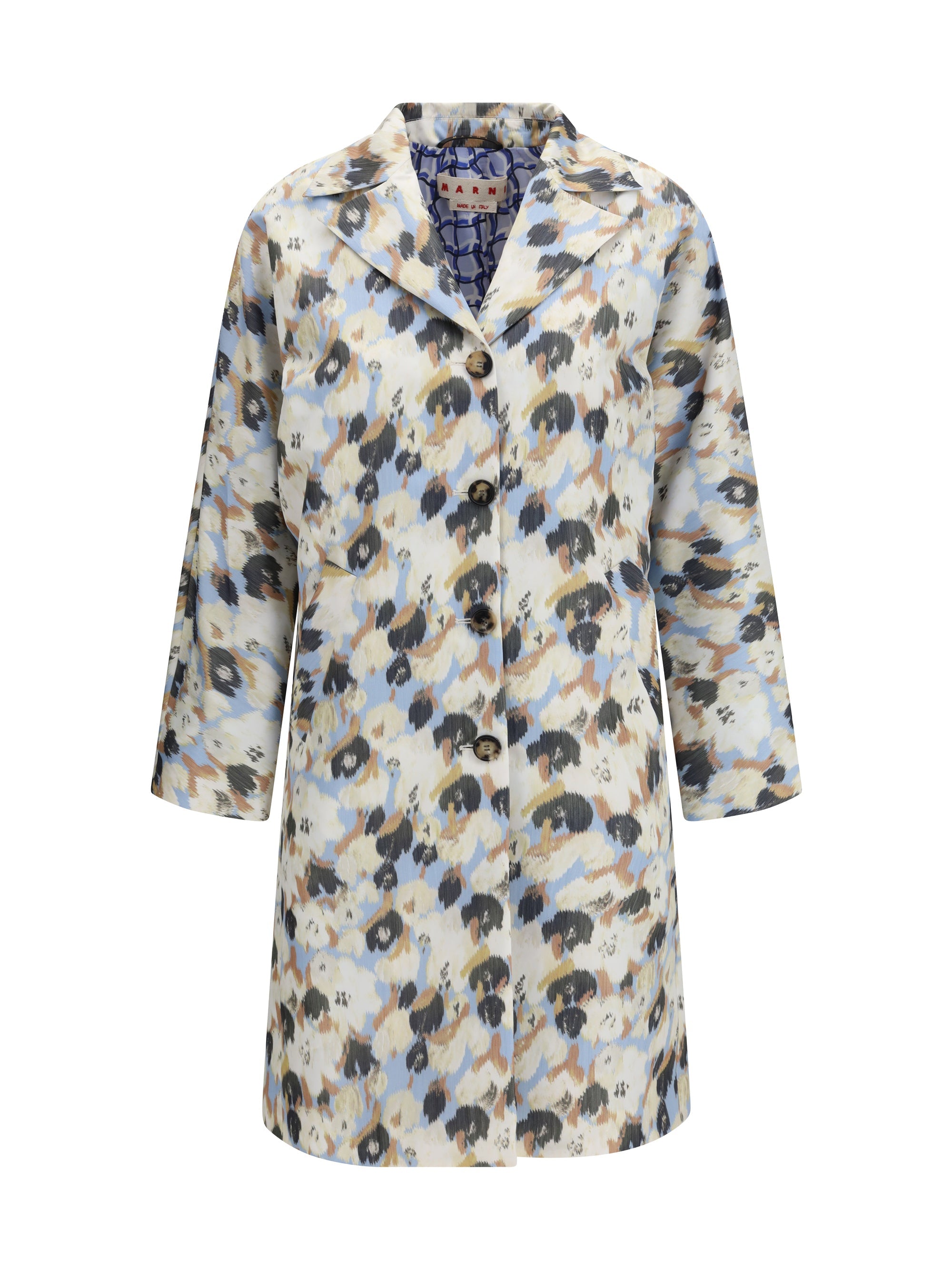 Marni Printed Button Cocoon Coat — Blue