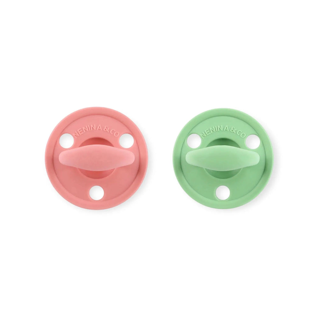 Kit 2 Chupetes Clásicos para Bebé Rosa y Oliva | Silicona Orgánica Nenina & Co