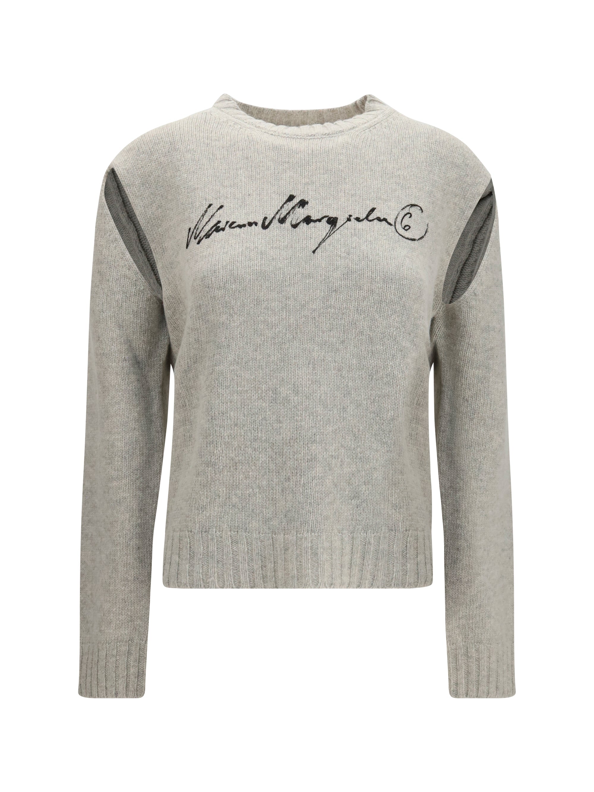 MM6 Maison Margiela Logo-Embroidered Knit Sweater — Gray