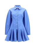 Ganni Cotton Balloon Skirt Shirt Dress — Blue