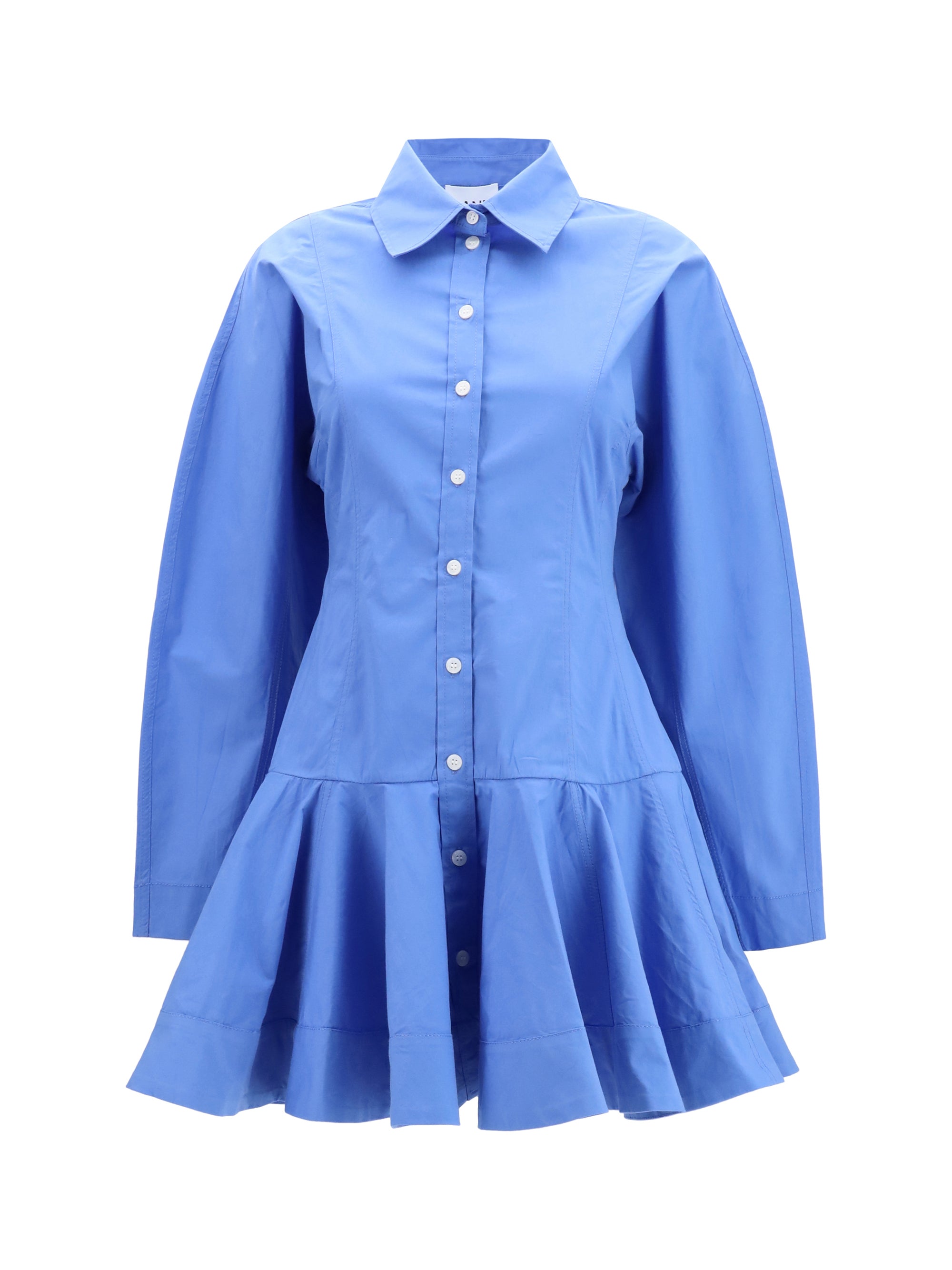 Ganni Cotton Balloon Skirt Shirt Dress — Blue
