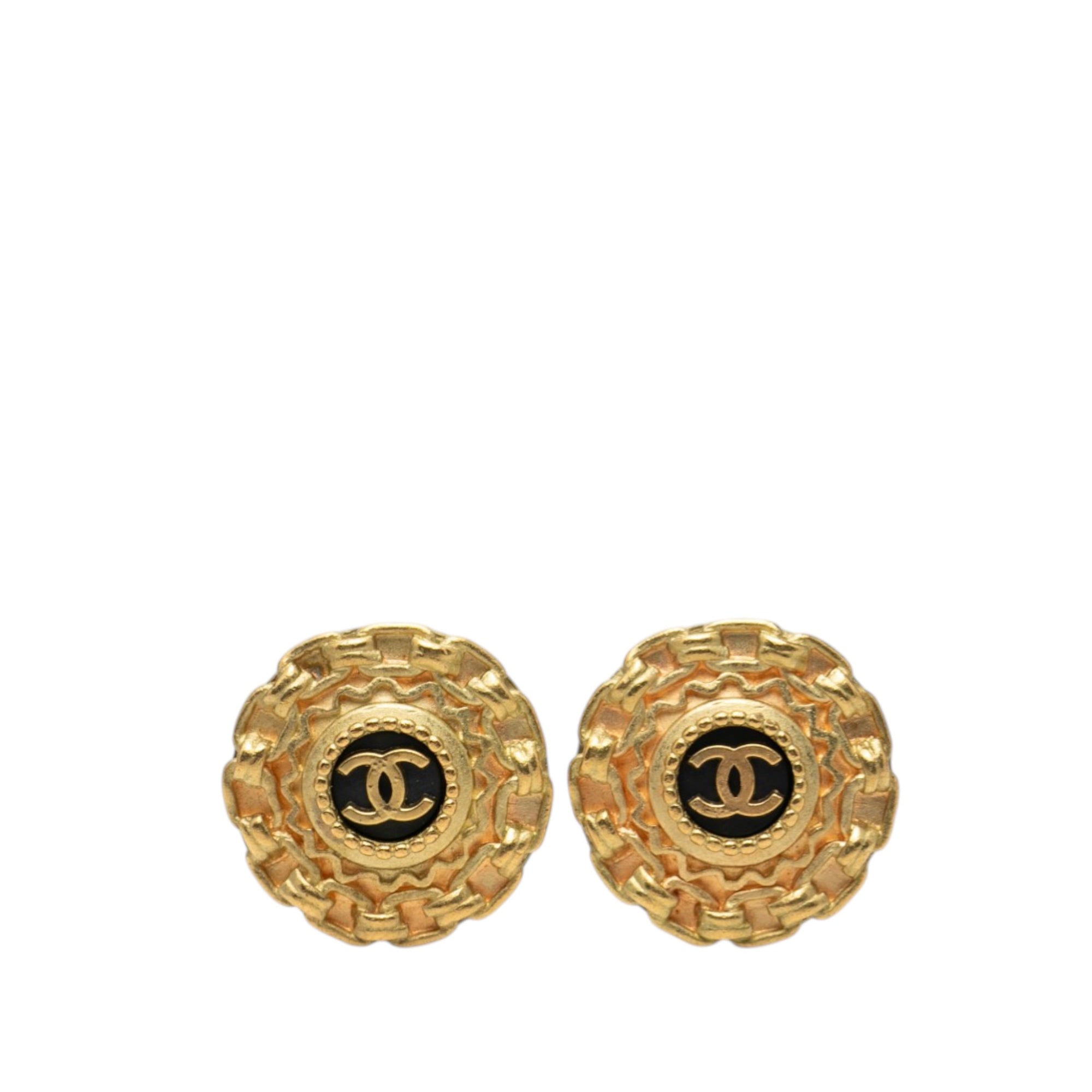 CC Gold Plated Resin Round Clip On Earrings