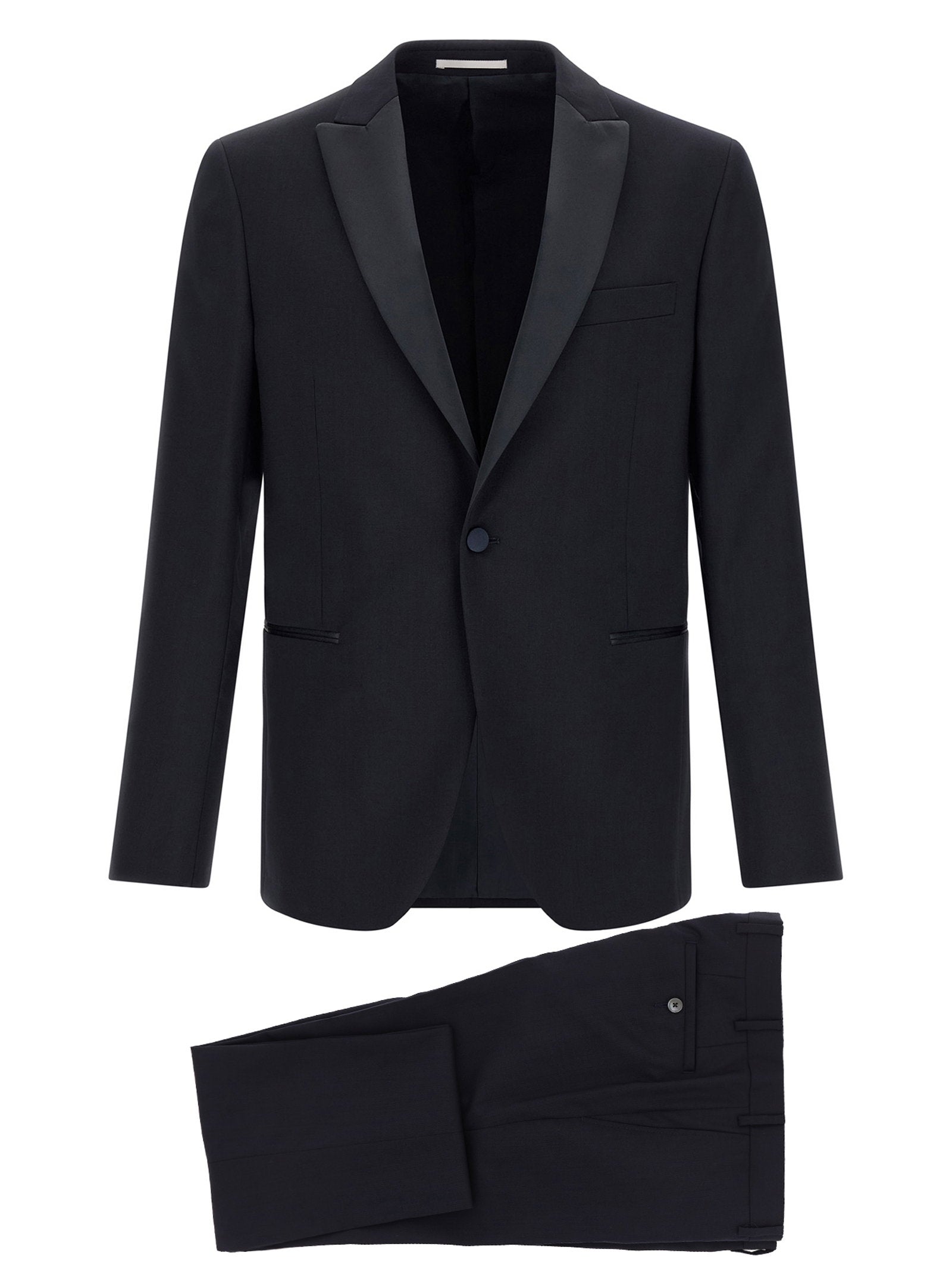 Pal Zileri Satin Peak Lapel Wool Suit — Black