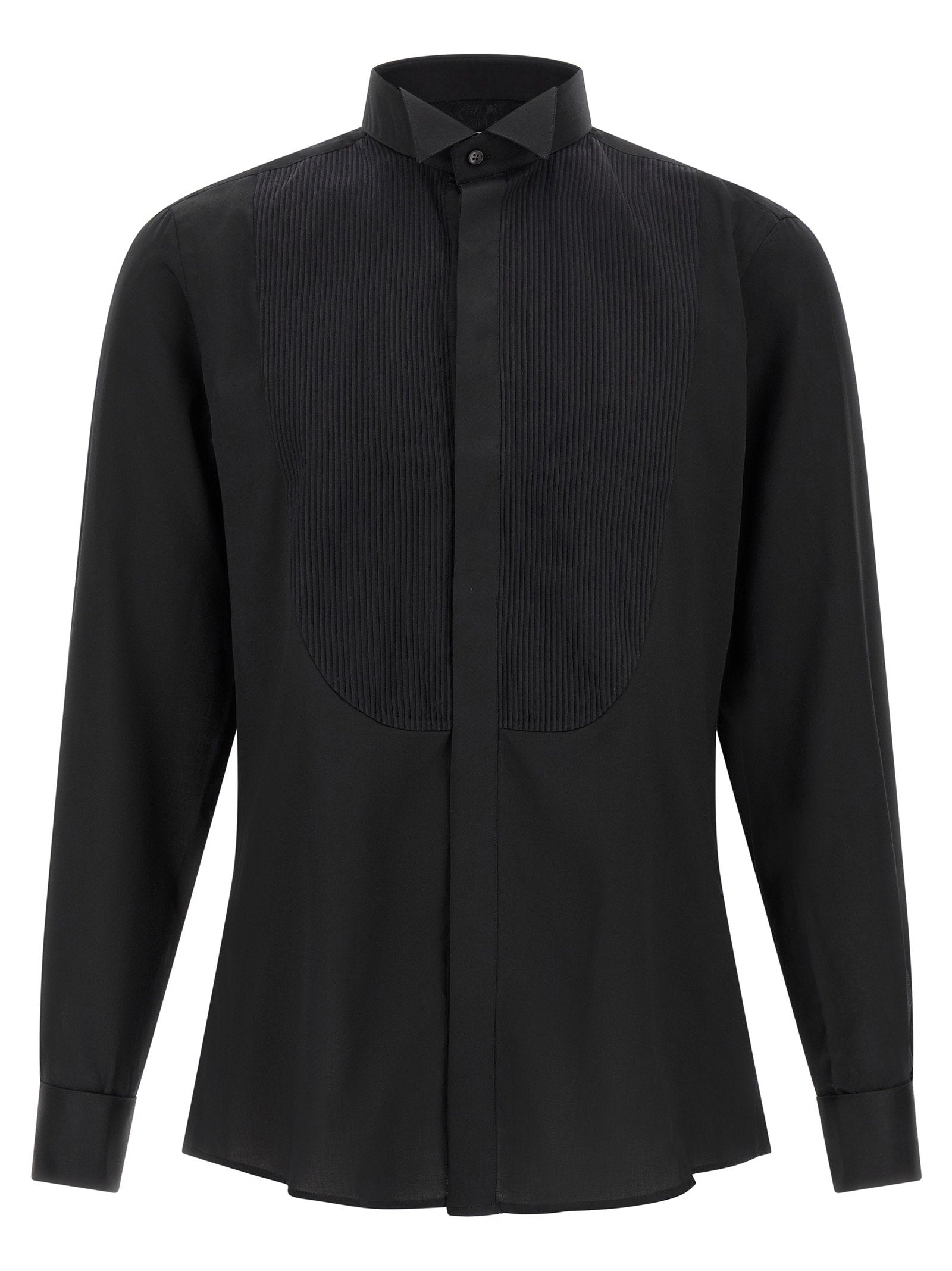Pal Zileri Pleated Plastron Tuxedo Shirt — Black