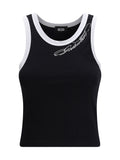 GCDS Contrasting-Trim Cropped Tank Top — Black
