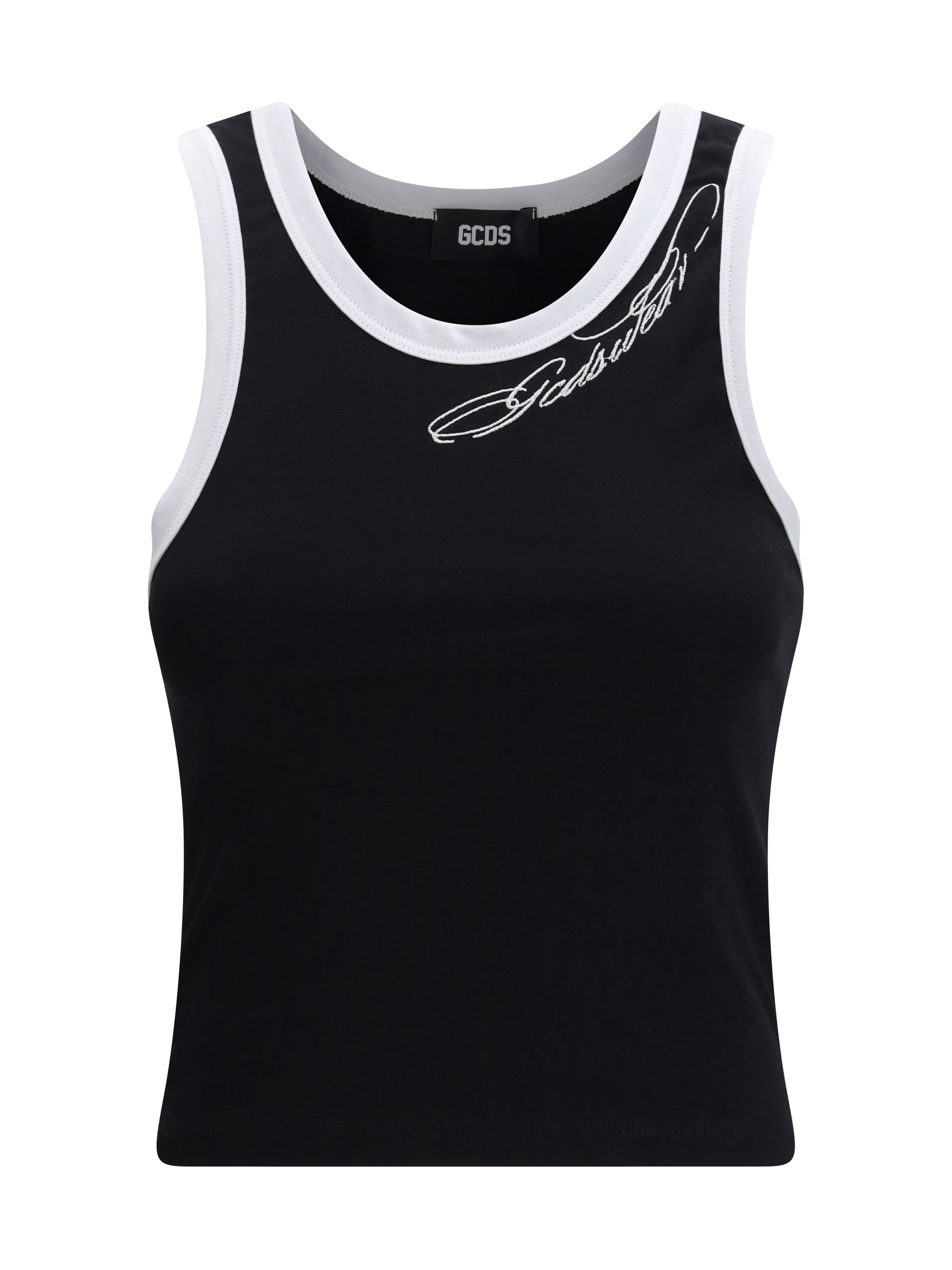 GCDS Contrasting-Trim Cropped Tank Top — Black