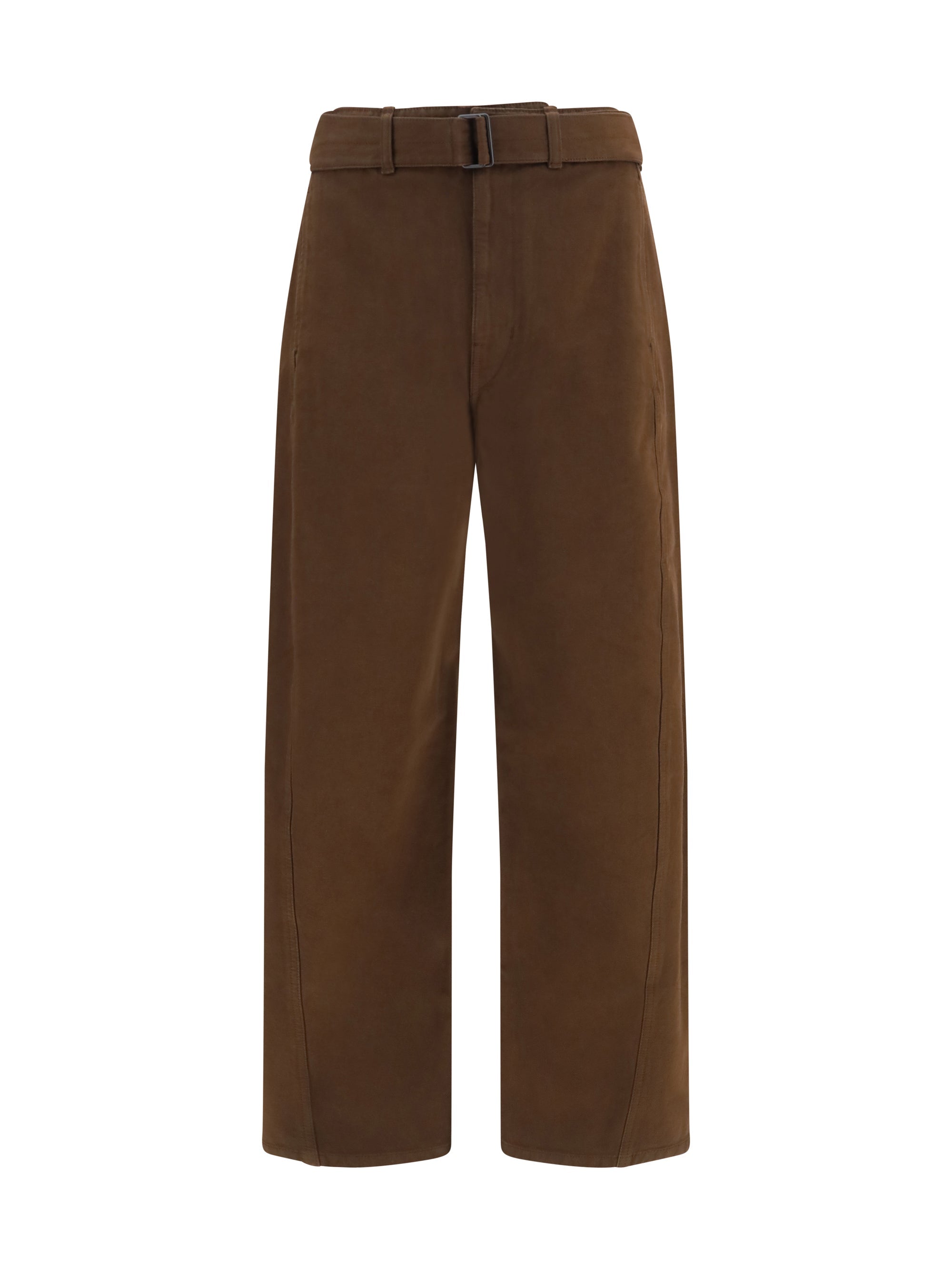 Lemaire Heavy Dyed Twill Belted Trousers — Brown