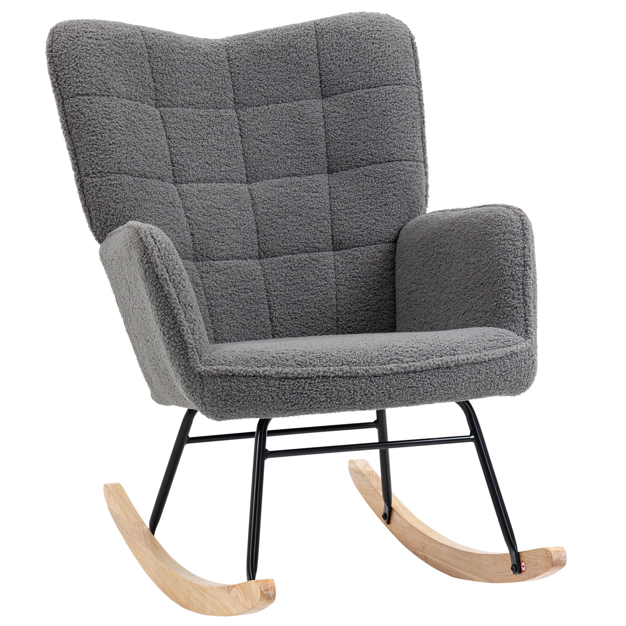 Wingback Rocking Chair for Nursing, Berber Fleece Modern Armchair for Living Room, Dark Grey