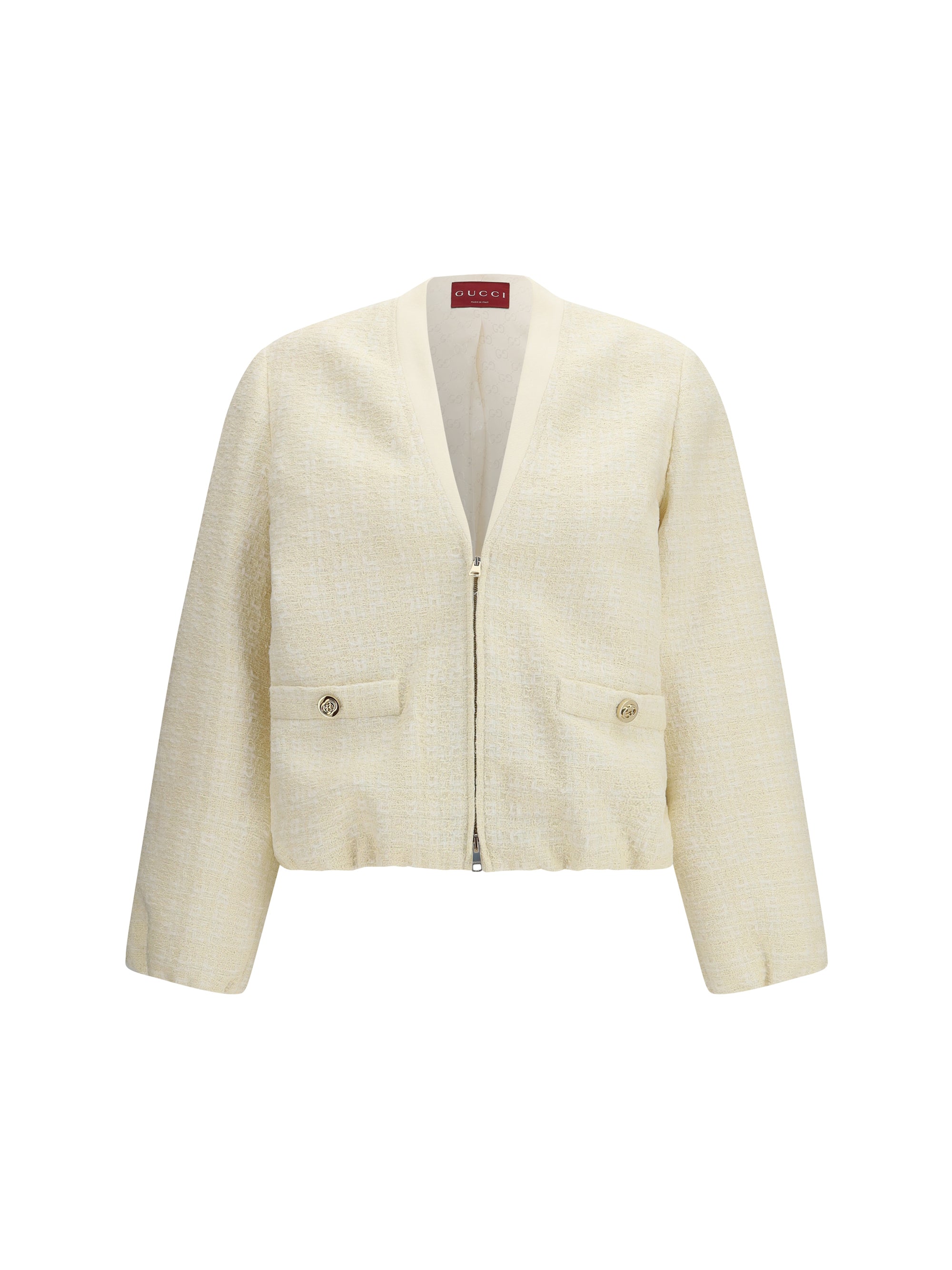Gucci Tonal Check Tweed Blazer — Beige