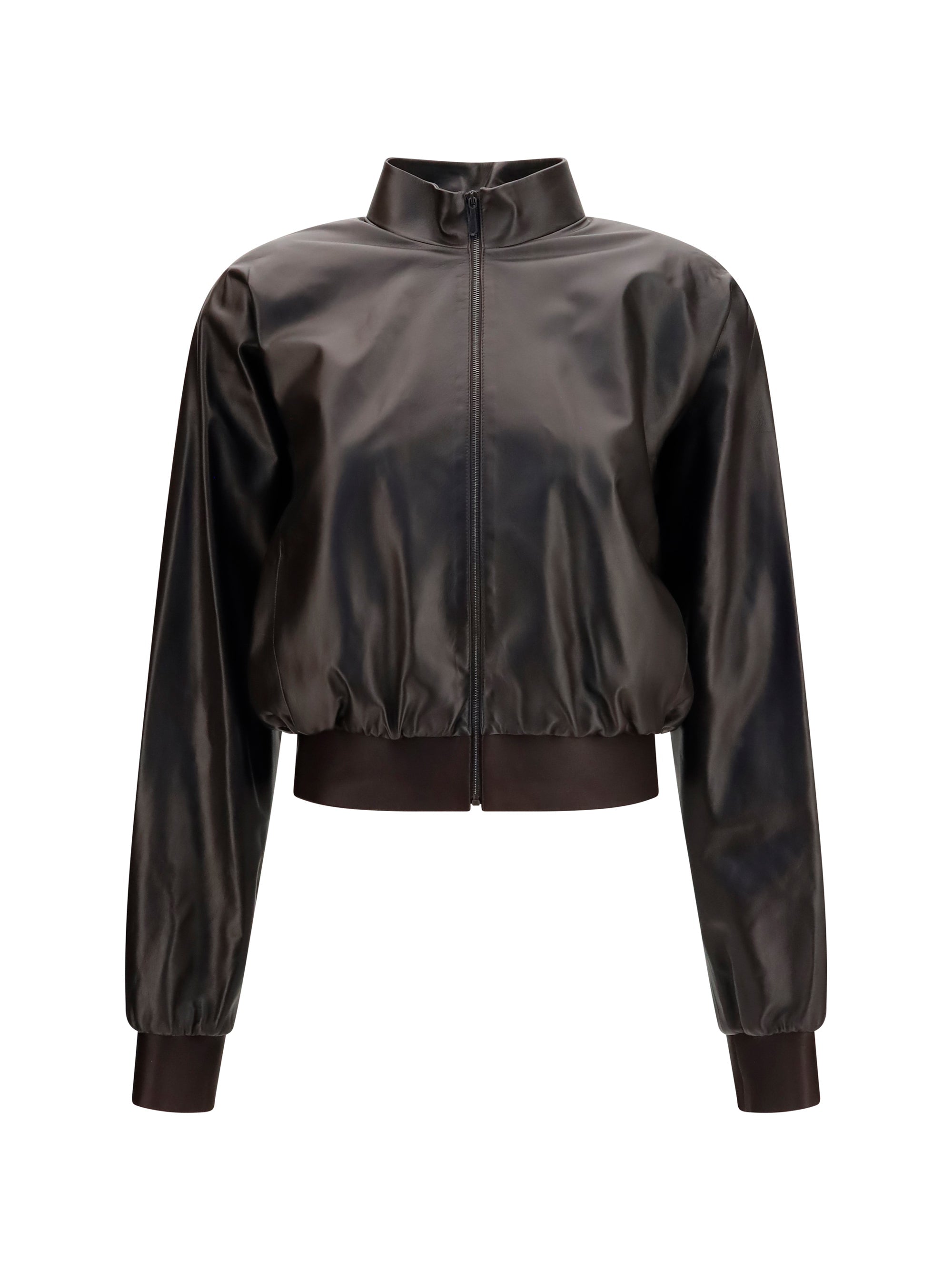 Gucci Soft Nappa Leather Bomber Jacket — Brown