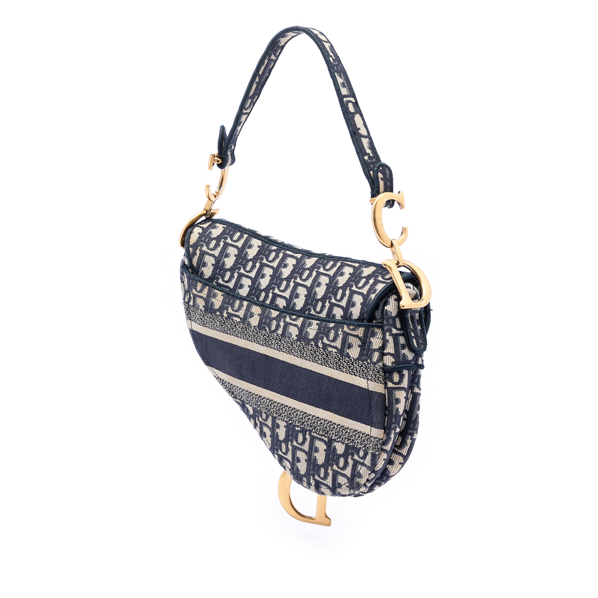 Oblique Embroidered Canvas Saddle Bag