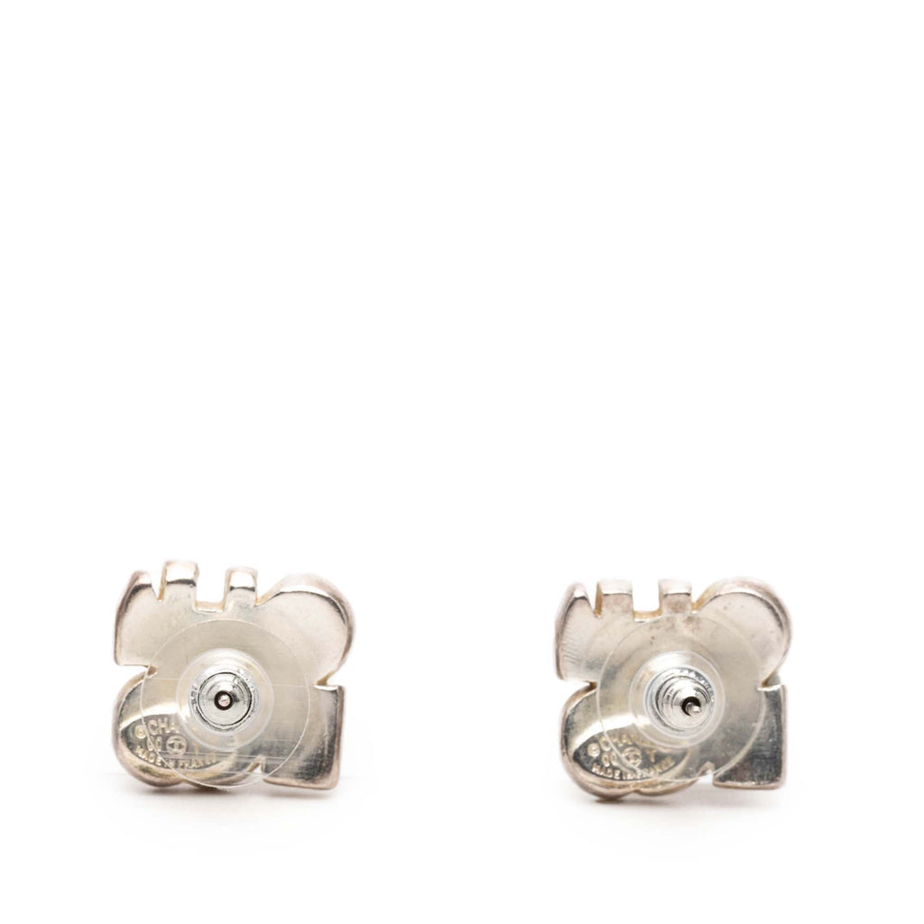 Silver Plated and Enamel Logo Letters Push Back Earrings