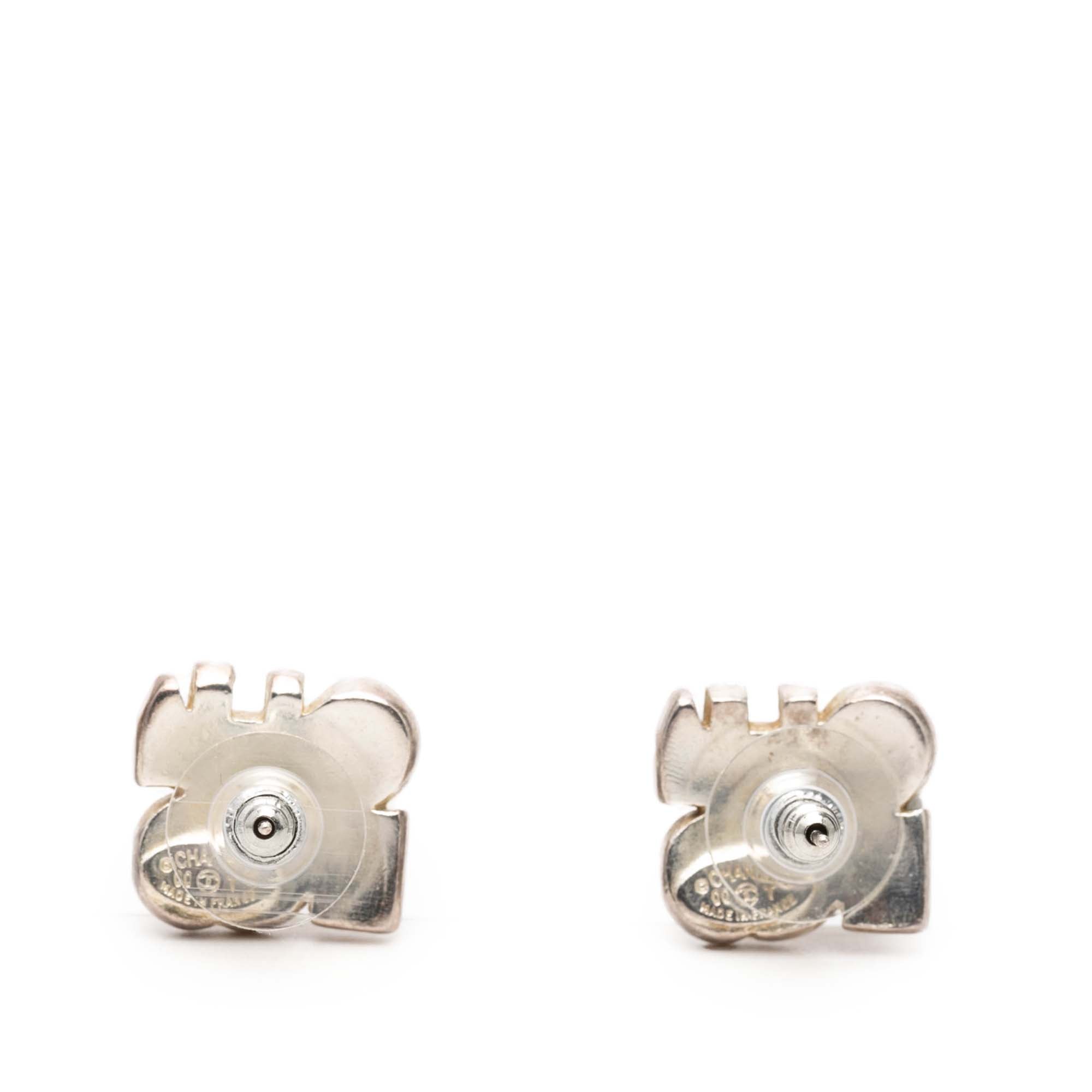 Silver Plated and Enamel Logo Letters Push Back Earrings