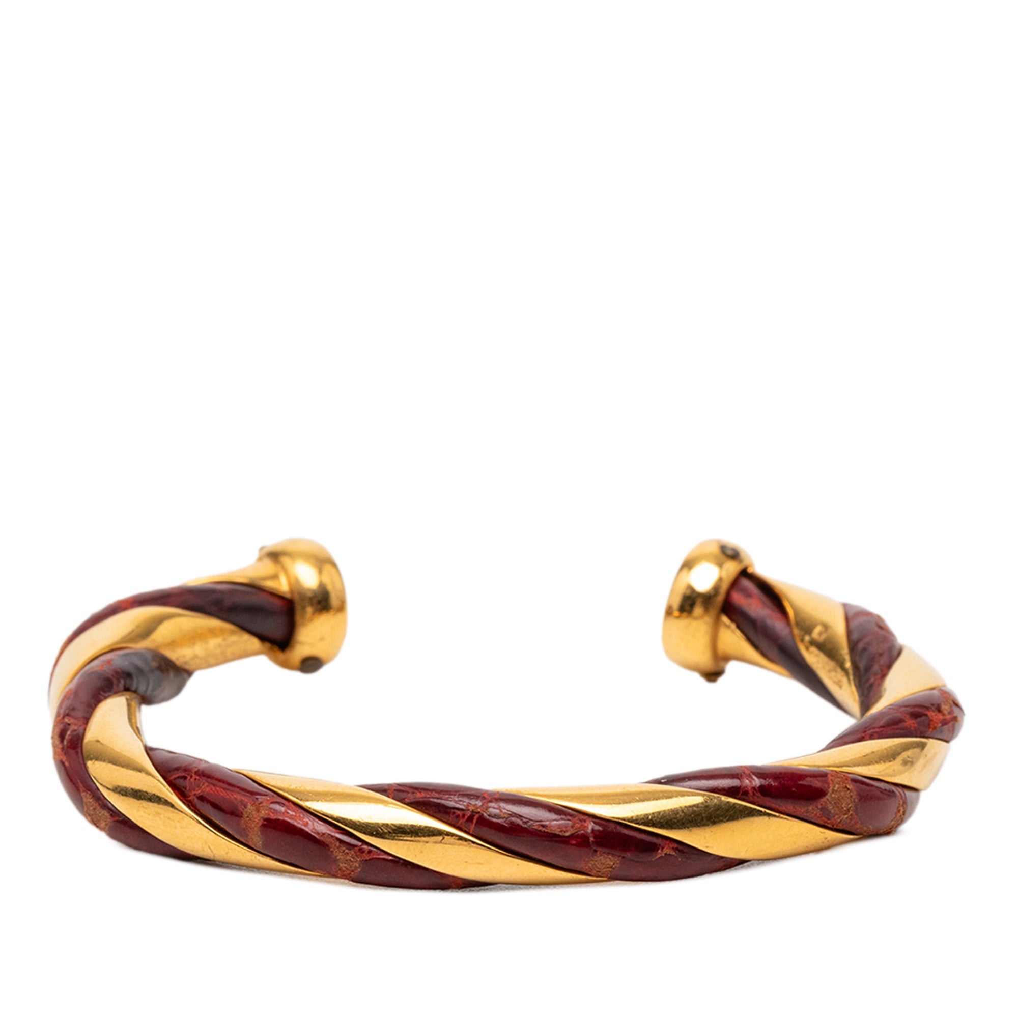Gold Plated and Leather Twisted Cuff Bracelet