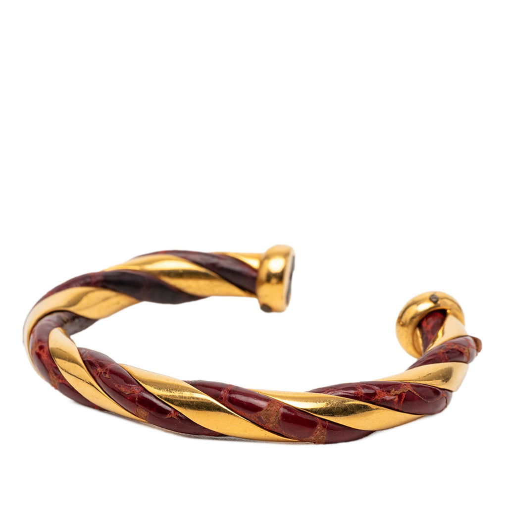 Gold Plated and Leather Twisted Cuff Bracelet