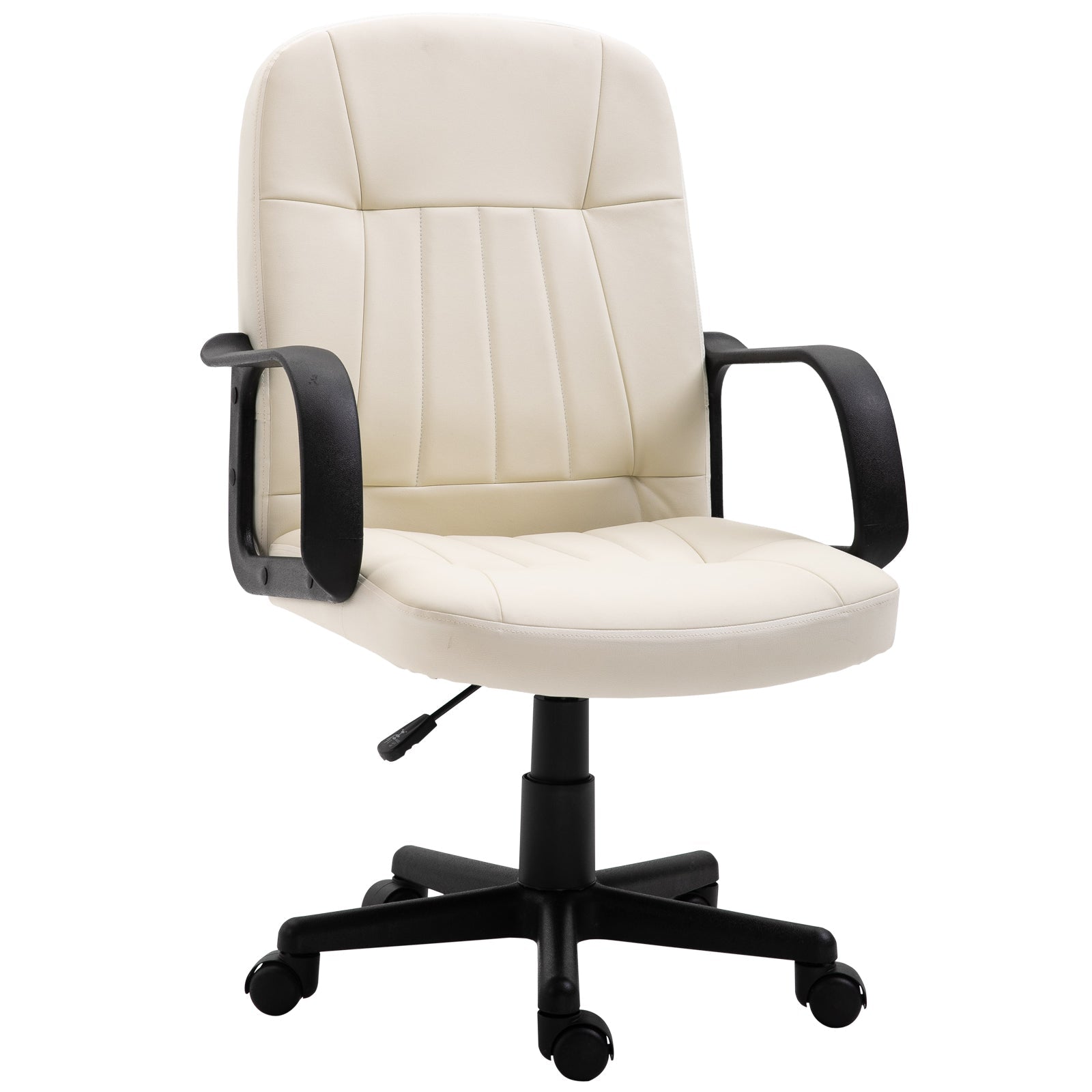 Swivel Executive Office Chair, PU Leather Computer Desk Chair with Arm, Wheels, Cream