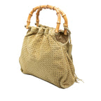 Laser Cut Suede Bamboo Top Handle Bag